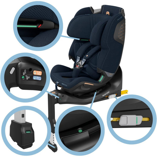 Cadeira auto MAXI-COSI Emerald 360 Pro dos 40 aos 150 cm com SLIDETECH®, rotação 360°, proteção G-CELL e AirProtect® e base ISOFIX integrada. Authentic Blue
