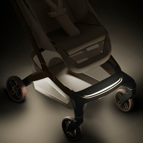 MAXI-COSI FAME CABIN, carrinho de bebé premium compatível com cabine de avião, com assento ergonómico, reclinação totalmente deitada, luzes LED integradas, PowerBank USB-C, Travel System e utilização desde o nascimento até aos 22 kg. Sapphire Sand