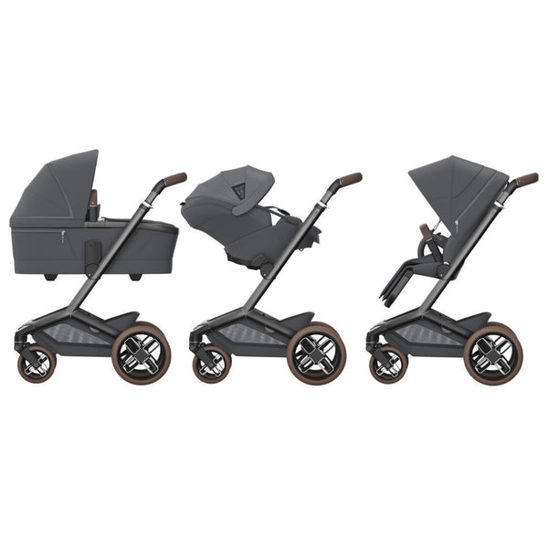 Maxi-Cosi Fame Trio Premium com carrinho Fame, Alcofa Fame, Pebble Slide Pro², Base FamilyFix Slide Pro e adaptadores, sistema de viagem completo com tecnologia SlideTech®, reclinação totalmente deitada, ISOFIX e conforto premium desde o nascimento moon graphite