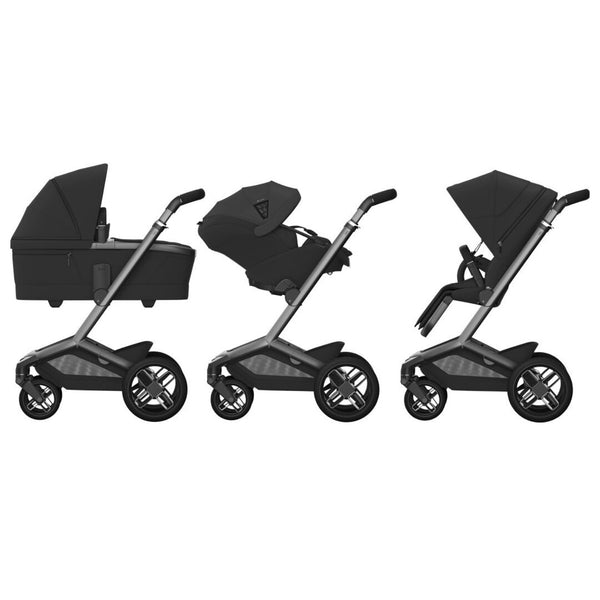 Maxi-Cosi Fame Trio Premium com carrinho Fame, Alcofa Fame, Pebble Slide Pro², Base FamilyFix Slide Pro e adaptadores, sistema de viagem completo com tecnologia SlideTech®, reclinação totalmente deitada, ISOFIX e conforto premium desde o nascimento onyx black