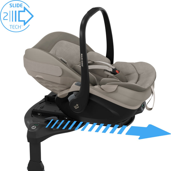 Maxi-Cosi Fame Trio Premium com carrinho Fame, Alcofa Fame, Pebble Slide Pro², Base FamilyFix Slide Pro e adaptadores, sistema de viagem completo com tecnologia SlideTech®, reclinação totalmente deitada, ISOFIX e conforto premium desde o nascimento saphire sand
