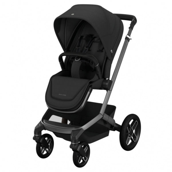 MAXI-COSI FAME TRIO + BASE com carrinho Fame, alcofa ajustável em altura, cadeira auto Pebble 360 Pro², base ISOFIX FamilyFix 360 Pro com certificação AGR e sistema de viagem completo desde o nascimento. Twillic Black