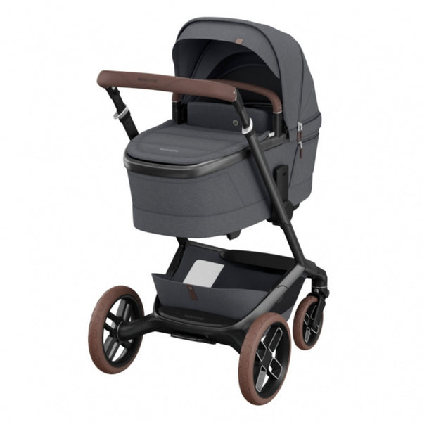 MAXI-COSI FAME TRIO + BASE com carrinho Fame, alcofa ajustável em altura, cadeira auto Pebble 360 Pro², base ISOFIX FamilyFix 360 Pro com certificação AGR e sistema de viagem completo desde o nascimento. Twillic Graphite
