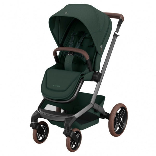 MAXI-COSI FAME TRIO + BASE com carrinho Fame, alcofa ajustável em altura, cadeira auto Pebble 360 Pro², base ISOFIX FamilyFix 360 Pro com certificação AGR e sistema de viagem completo desde o nascimento. Twillic Green