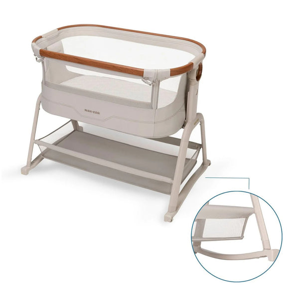 Berço co-sleeper Maxi-Cosi Iora Plus com colchão CloudSoft e lateral rebatível Cor Elegance Beige