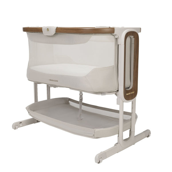 Berço co-sleeper Maxi-Cosi Iora Pro com colchão CloudCore, função de embalar, malha respirável 360°, ajuste de altura e conversão para berço autónomo cor beige
