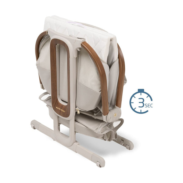 Berço co-sleeper Maxi-Cosi Iora Pro com colchão CloudCore, função de embalar, malha respirável 360°, ajuste de altura e conversão para berço autónomo cor beige
