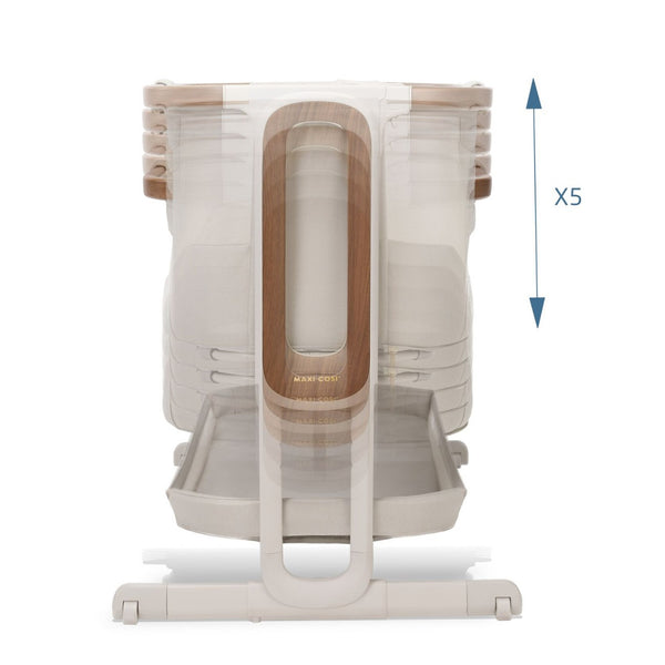 Berço co-sleeper Maxi-Cosi Iora Pro com colchão CloudCore, função de embalar, malha respirável 360°, ajuste de altura e conversão para berço autónomo cor beige