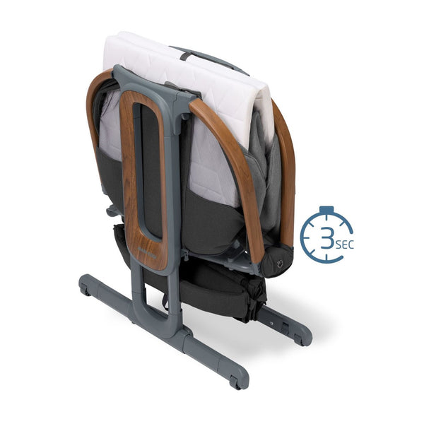 Berço co-sleeper Maxi-Cosi Iora Pro com colchão CloudCore, função de embalar, malha respirável 360°, ajuste de altura e conversão para berço autónomo cor graphite