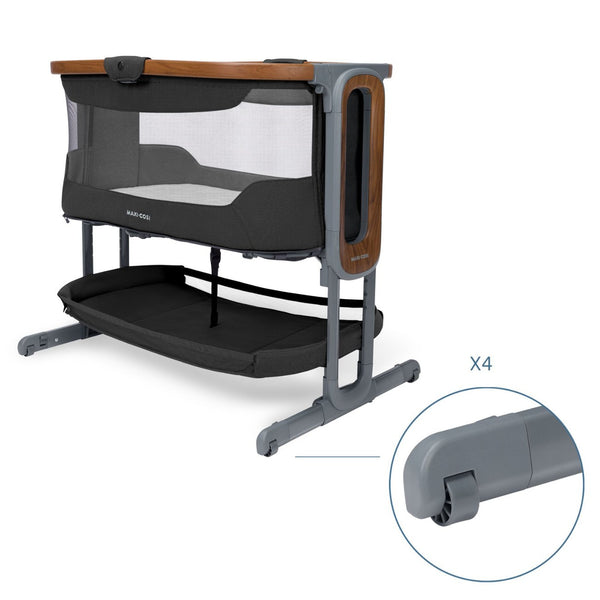 Berço co-sleeper Maxi-Cosi Iora Pro com colchão CloudCore, função de embalar, malha respirável 360°, ajuste de altura e conversão para berço autónomo cor graphite
