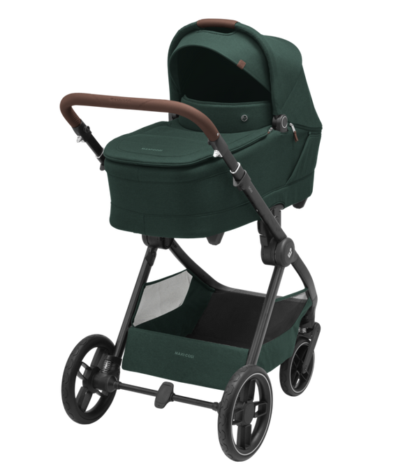 MAXI-COSI OXFORD PLUS com carrinho de bebé, alcofa Sense, cadeira auto Pebble 360 Pro², base FamilyFix 360 Pro e adaptadores. Sistema de viagem completo desde o nascimento até aos 22 kg. Twillic Green