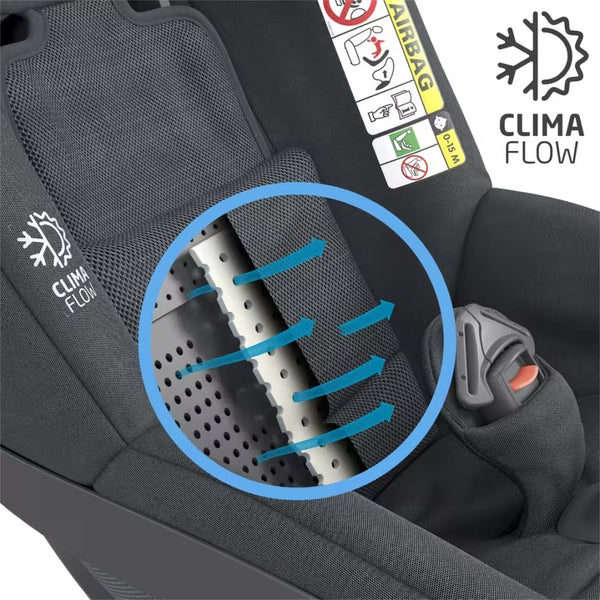 Cadeira auto MAXI-COSI Pearl 360 Pro 2 i-Size com rotação de 360°, tecnologia FlexiSpin, proteção lateral G-CELL, ventilação ClimaFlow e utilização em contra marcha até aos 4 anos. Authentic Graphite