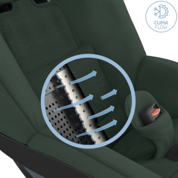 Cadeira auto MAXI-COSI Pearl 360 Pro 2 i-Size com rotação de 360°, tecnologia FlexiSpin, proteção lateral G-CELL, ventilação ClimaFlow e utilização em contra marcha até aos 4 anos. Authentic Green
