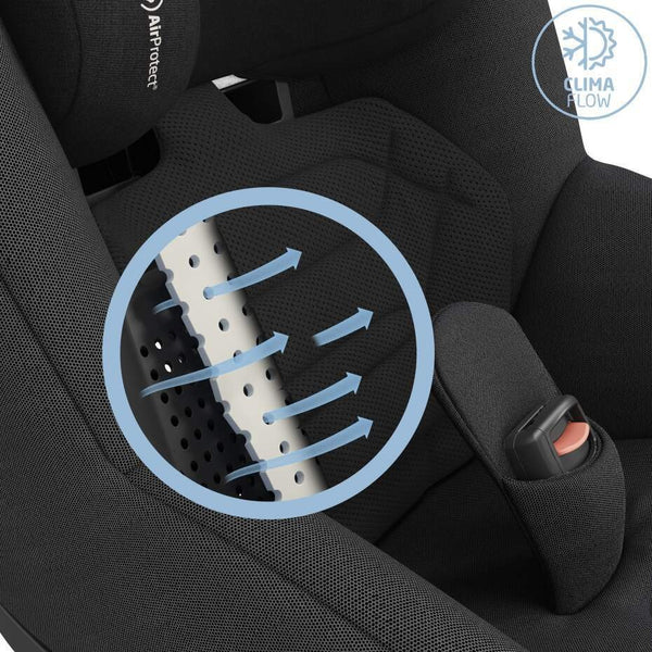 Cadeira auto MAXI-COSI Pearl 360 Pro i-Size com tecnologia SlideTech®, rotação de 360°, proteção lateral G-CELL, ventilação ClimaFlow e tecidos reciclados para crianças dos 61 aos 105 cm. Authentic Black