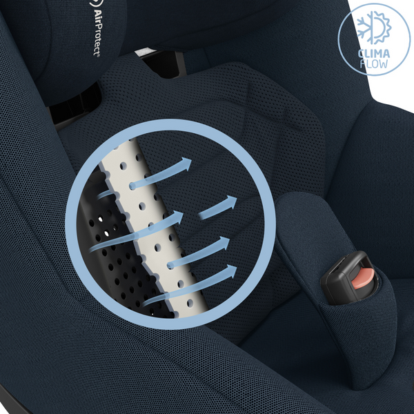 Cadeira auto MAXI-COSI Pearl 360 Pro i-Size com tecnologia SlideTech®, rotação de 360°, proteção lateral G-CELL, ventilação ClimaFlow e tecidos reciclados para crianças dos 61 aos 105 cm. Authentic Blue