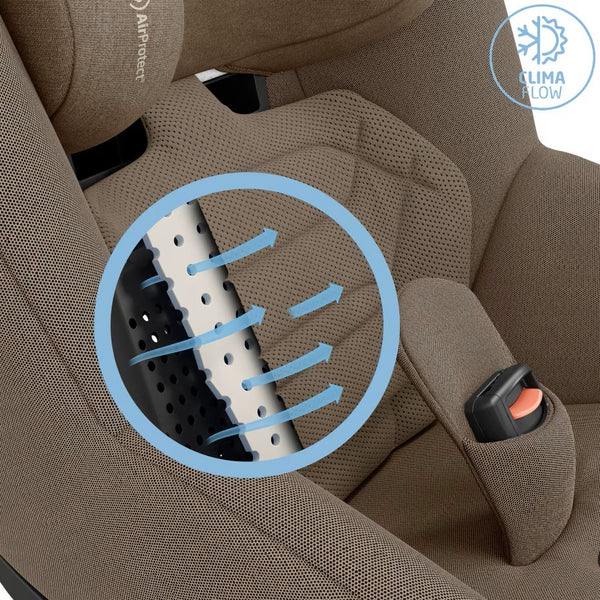 Cadeira auto MAXI-COSI Pearl 360 Pro i-Size com tecnologia SlideTech®, rotação de 360°, proteção lateral G-CELL, ventilação ClimaFlow e tecidos reciclados para crianças dos 61 aos 105 cm. Authentic Truffle