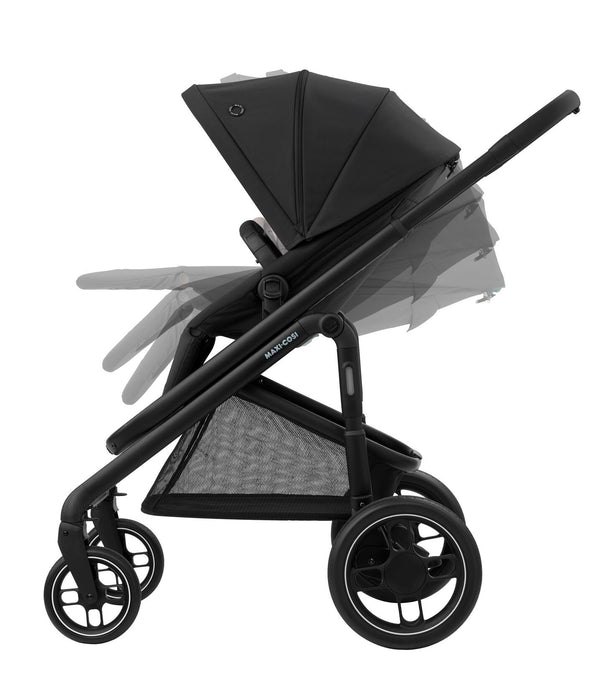 MAXI-COSI PLAZA +, carrinho de bebé com alcofa incluída, assento almofadado, estrutura leve, compatível com cadeiras auto Maxi-Cosi Grupo 0+ e utilização desde o nascimento até aos 22 kg. Black