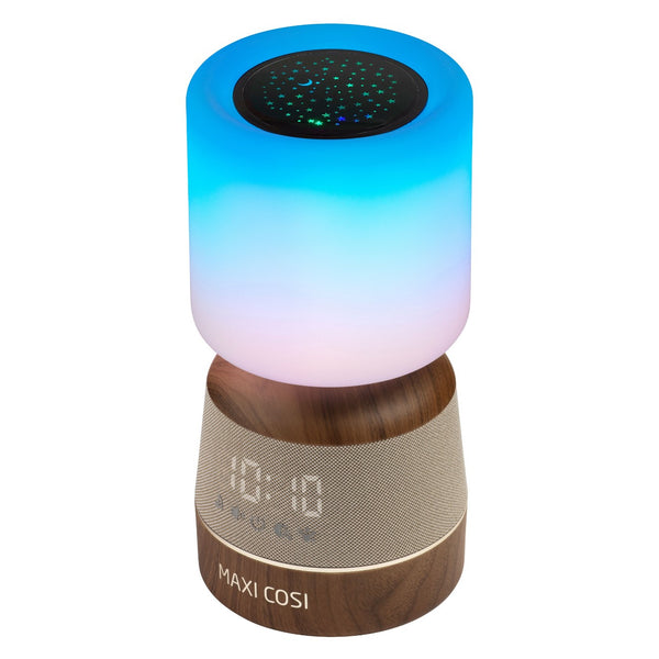 Maxi-Cosi Soothe Pro projetor de céu estrelado para bebé com luz noturna ajustável, despertador digital, Bluetooth e controlo através da aplicação Connected Home.