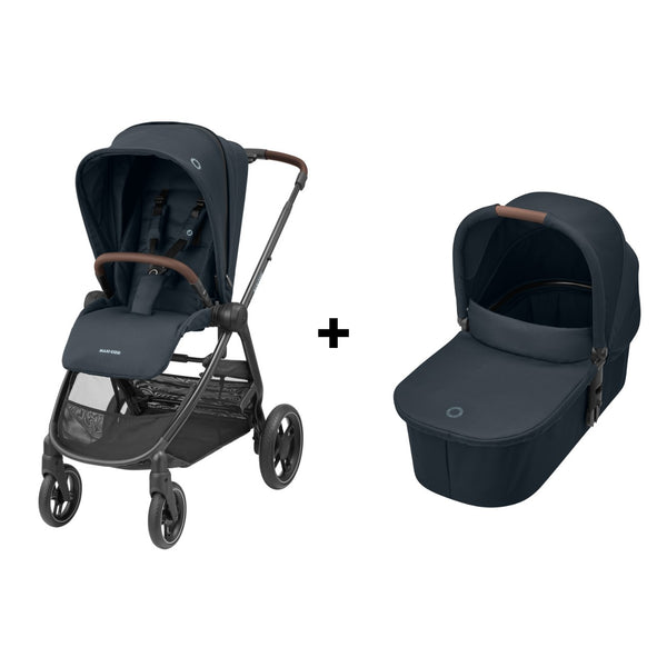 MAXI-COSI STREET+, carrinho de bebé compacto com alcofa incluída, fecho automático com uma mão, posição totalmente deitada e compatível com cadeiras auto Maxi-Cosi até aos 22 kg. Essential Graphite