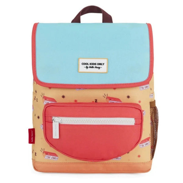 Mochila Grande Quadrada Hello Hossy em poliéster reciclado, impermeável, com interior acolchoado, formato para dossiers A4, bolso para garrafa de água e capacidade de 15 L para crianças a partir dos 6 anos cor good morning