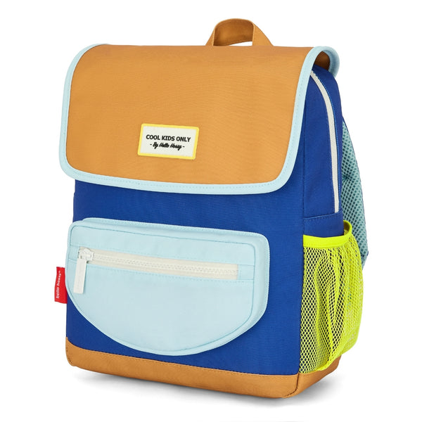 Mochila Grande Quadrada Hello Hossy em poliéster reciclado, impermeável, com interior acolchoado, formato para dossiers A4, bolso para garrafa de água e capacidade de 15 L para crianças a partir dos 6 anos cor mini blue canyon