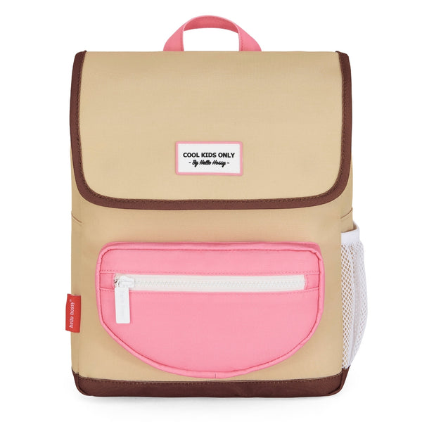 Mochila Grande Quadrada Hello Hossy em poliéster reciclado, impermeável, com interior acolchoado, formato para dossiers A4, bolso para garrafa de água e capacidade de 15 L para crianças a partir dos 6 anos cor mini macaroon