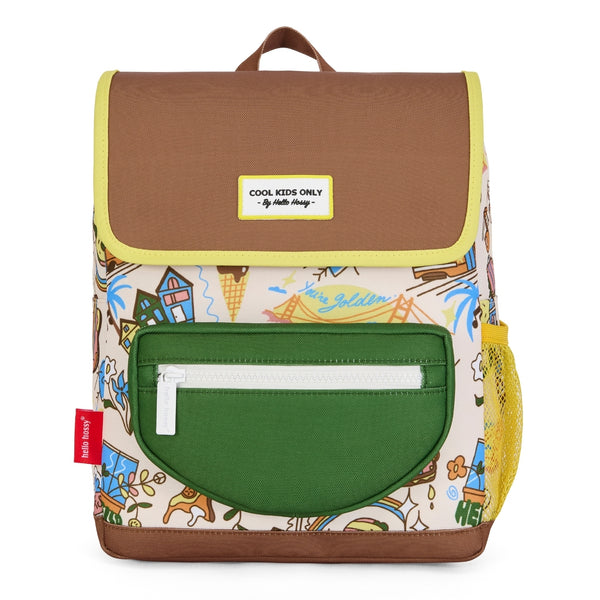 Mochila Grande Quadrada Hello Hossy em poliéster reciclado, impermeável, com interior acolchoado, formato para dossiers A4, bolso para garrafa de água e capacidade de 15 L para crianças a partir dos 6 anos cor san francisco