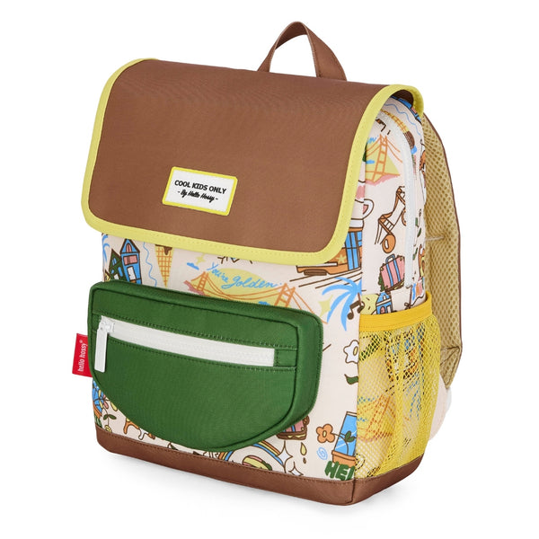 Mochila Grande Quadrada Hello Hossy em poliéster reciclado, impermeável, com interior acolchoado, formato para dossiers A4, bolso para garrafa de água e capacidade de 15 L para crianças a partir dos 6 anos cor san francisco