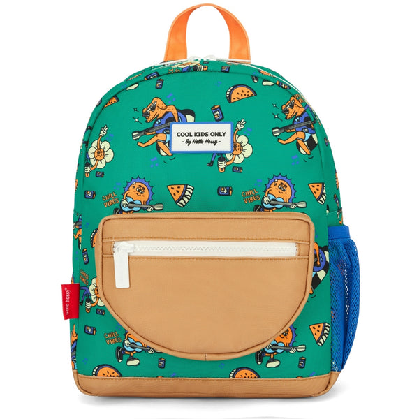 Mochila Grande Redonda Hello Hossy em poliéster reciclado, impermeável, com capacidade de 15 litros, compatível com dossiers A4, alças acolchoadas e bolso para garrafa de água para crianças a partir dos 6 anos chill vibes