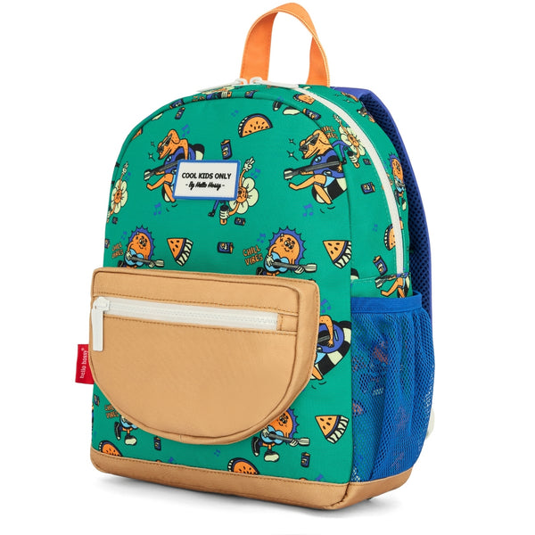 Mochila Grande Redonda Hello Hossy em poliéster reciclado, impermeável, com capacidade de 15 litros, compatível com dossiers A4, alças acolchoadas e bolso para garrafa de água para crianças a partir dos 6 anos chill vibes