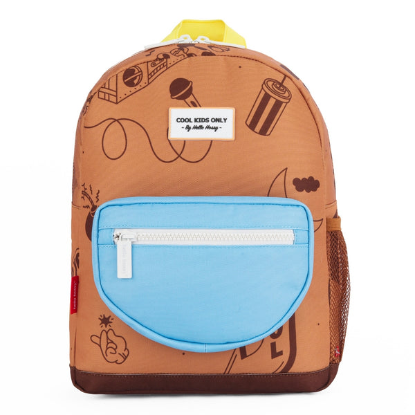 Mochila Grande Redonda Hello Hossy em poliéster reciclado, impermeável, com capacidade de 15 litros, compatível com dossiers A4, alças acolchoadas e bolso para garrafa de água para crianças a partir dos 6 anos mini groovy