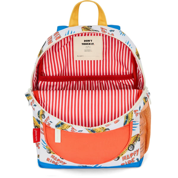 Mochila Grande Redonda Hello Hossy em poliéster reciclado, impermeável, com capacidade de 15 litros, compatível com dossiers A4, alças acolchoadas e bolso para garrafa de água para crianças a partir dos 6 anos happy ride