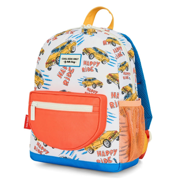 Mochila Grande Redonda Hello Hossy em poliéster reciclado, impermeável, com capacidade de 15 litros, compatível com dossiers A4, alças acolchoadas e bolso para garrafa de água para crianças a partir dos 6 anos happy ride