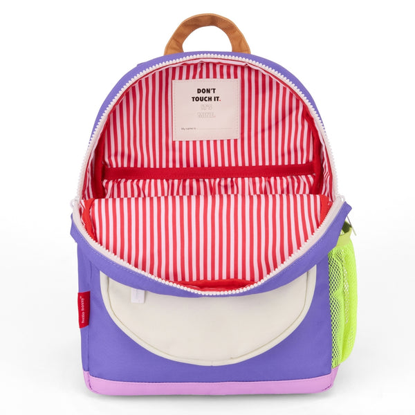Mochila Grande Redonda Hello Hossy em poliéster reciclado, impermeável, com capacidade de 15 litros, compatível com dossiers A4, alças acolchoadas e bolso para garrafa de água para crianças a partir dos 6 anos mini lavendy