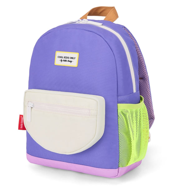 Mochila Grande Redonda Hello Hossy em poliéster reciclado, impermeável, com capacidade de 15 litros, compatível com dossiers A4, alças acolchoadas e bolso para garrafa de água para crianças a partir dos 6 anos mini lavendy