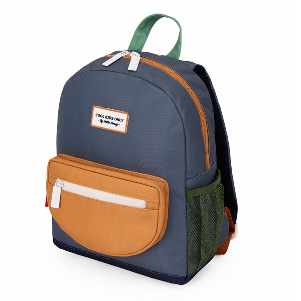 Mochila Grande Redonda Hello Hossy em poliéster reciclado, impermeável, com capacidade de 15 litros, compatível com dossiers A4, alças acolchoadas e bolso para garrafa de água para crianças a partir dos 6 anos mini marine