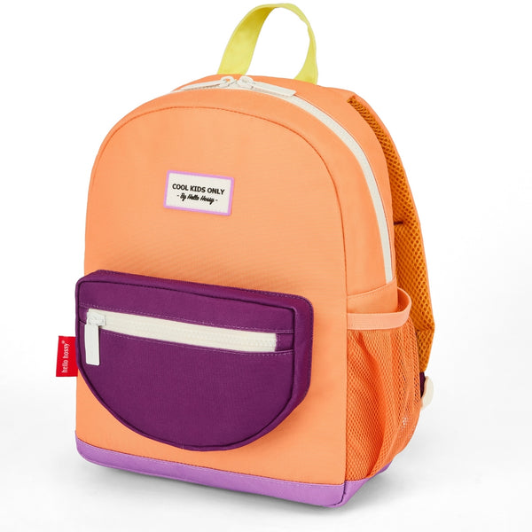 Mochila Grande Redonda Hello Hossy em poliéster reciclado, impermeável, com capacidade de 15 litros, compatível com dossiers A4, alças acolchoadas e bolso para garrafa de água para crianças a partir dos 6 anos mini peach pop