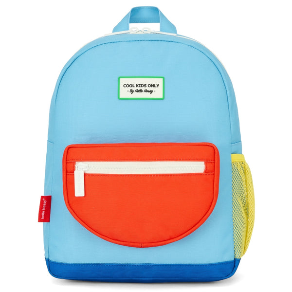 Mochila Grande Redonda Hello Hossy em poliéster reciclado, impermeável, com capacidade de 15 litros, compatível com dossiers A4, alças acolchoadas e bolso para garrafa de água para crianças a partir dos 6 anos mini sky