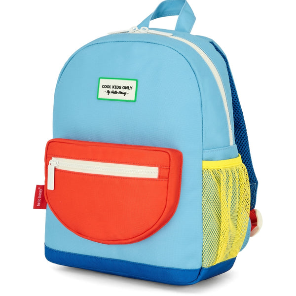 Mochila Grande Redonda Hello Hossy em poliéster reciclado, impermeável, com capacidade de 15 litros, compatível com dossiers A4, alças acolchoadas e bolso para garrafa de água para crianças a partir dos 6 anos mini sky