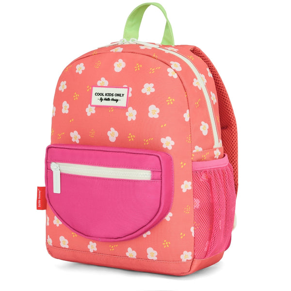 Mochila Grande Redonda Hello Hossy em poliéster reciclado, impermeável, com capacidade de 15 litros, compatível com dossiers A4, alças acolchoadas e bolso para garrafa de água para crianças a partir dos 6 anos peachy bloom