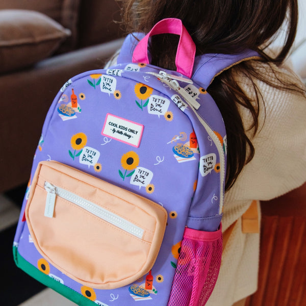 Mochila Grande Redonda Hello Hossy em poliéster reciclado, impermeável, com capacidade de 15 litros, compatível com dossiers A4, alças acolchoadas e bolso para garrafa de água para crianças a partir dos 6 anos sunflower