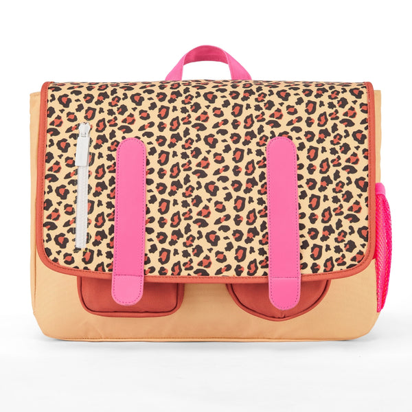 Mochila Horizontal Grande Hello Hossy em poliéster reciclado, impermeável, com formato dossier A4, costas acolchoadas e respiráveis, fecho magnético reforçado e bolsos organizadores para crianças a partir dos 6 anos. Leopard 7
