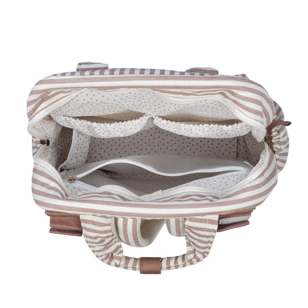 Mochila de maternidade da walking mum modelo praline strips na cor moka - vermelho