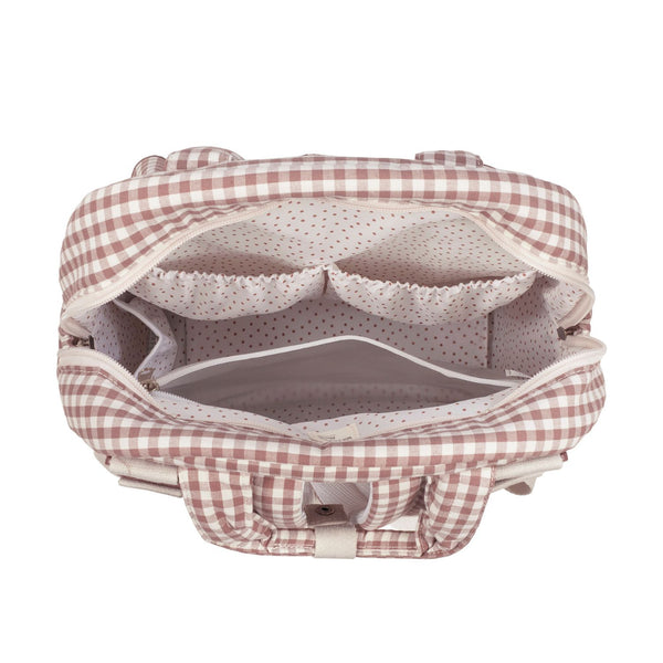 Mochila de maternidade da Walking Mum modelo praline Vichy na cor moka - vermelho