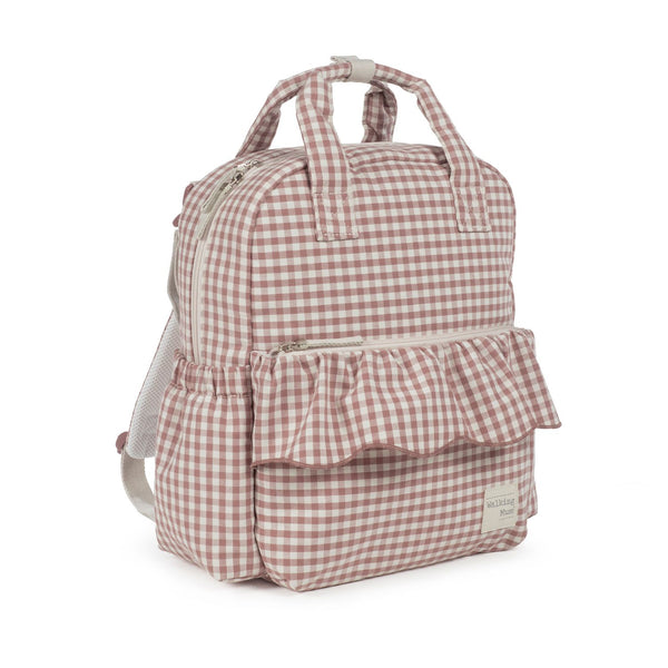 Mochila de maternidade da Walking Mum modelo praline Vichy na cor moka - vermelho