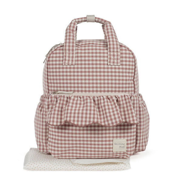 Mochila de maternidade da Walking Mum modelo praline Vichy na cor moka - vermelho