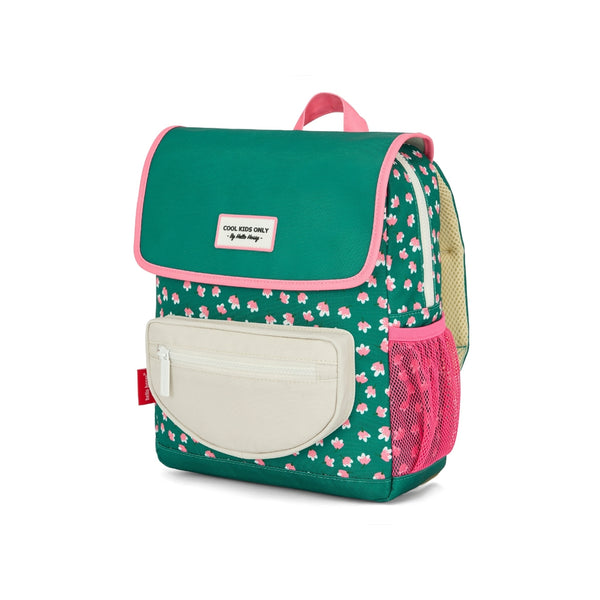 Mochila Pequena Quadrada Hello Hossy em poliéster reciclado, impermeável, com compartimento para cadernos A4, bolso para garrafa de água, alças acolchoadas e capacidade de 7,3 L para crianças dos 2 aos 5 anos. Garden Joy