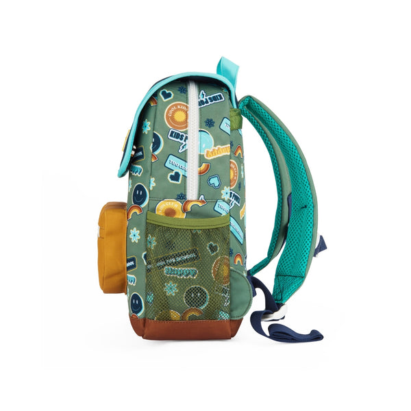 Mochila Pequena Quadrada Hello Hossy em poliéster reciclado, impermeável, com compartimento para cadernos A4, bolso para garrafa de água, alças acolchoadas e capacidade de 7,3 L para crianças dos 2 aos 5 anos. Smiley