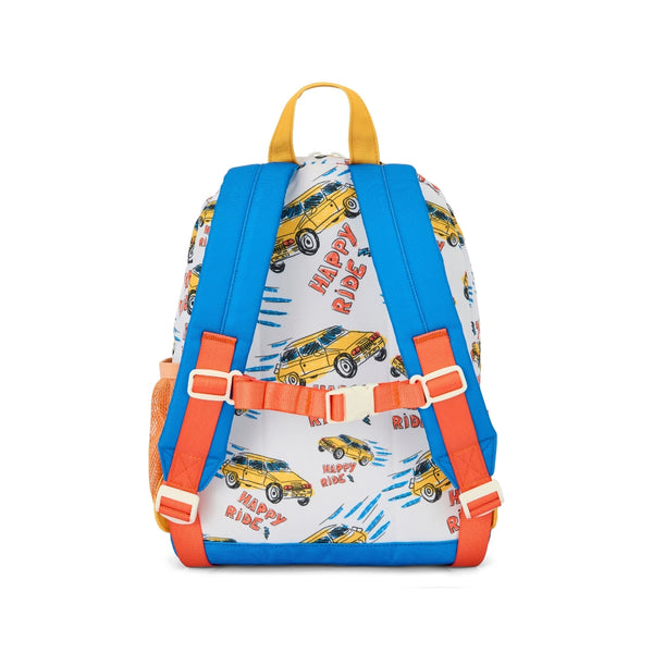 Mochila Pequena Redonda Hello Hossy em poliéster reciclado, impermeável, com formato A4, costas e alças acolchoadas, bolso para garrafa de água e capacidade de 7,3 L para crianças dos 2 aos 5 anos.
Happy Ride