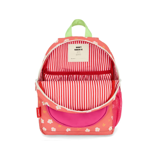 Mochila Pequena Redonda Hello Hossy em poliéster reciclado, impermeável, com formato A4, costas e alças acolchoadas, bolso para garrafa de água e capacidade de 7,3 L para crianças dos 2 aos 5 anos.
Peachy Bloom